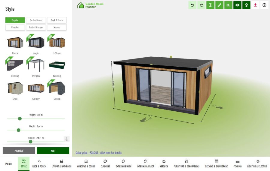 Garden Room Planner 3D-Konfigurator
