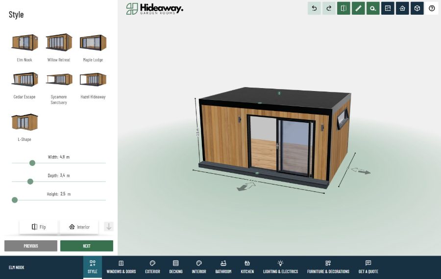 Hideaway Garden Rooms 3D-Konfigurator