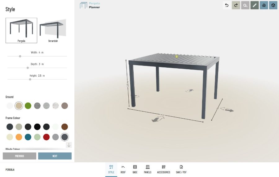 Pergola Planner 3D-Konfigurator