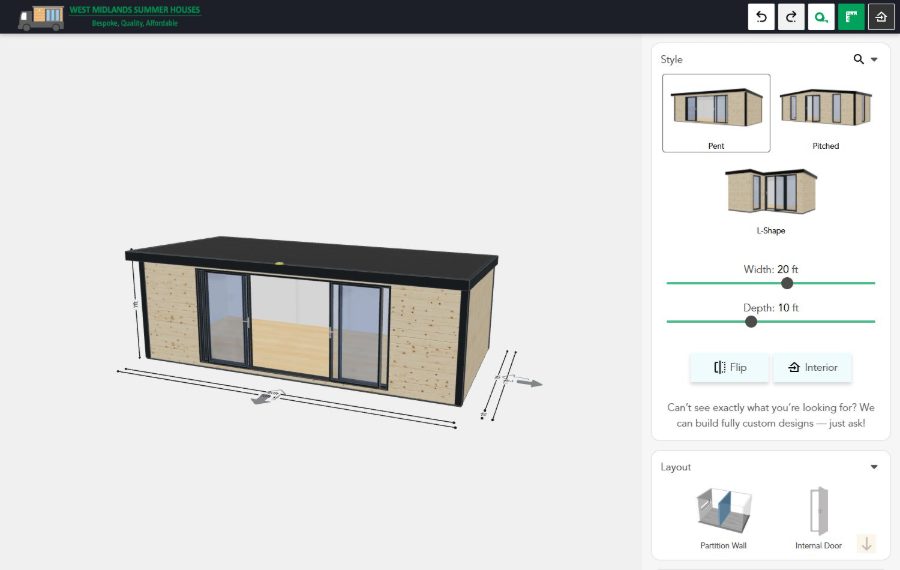 West Midlands Summer Houses 3D-Konfigurator